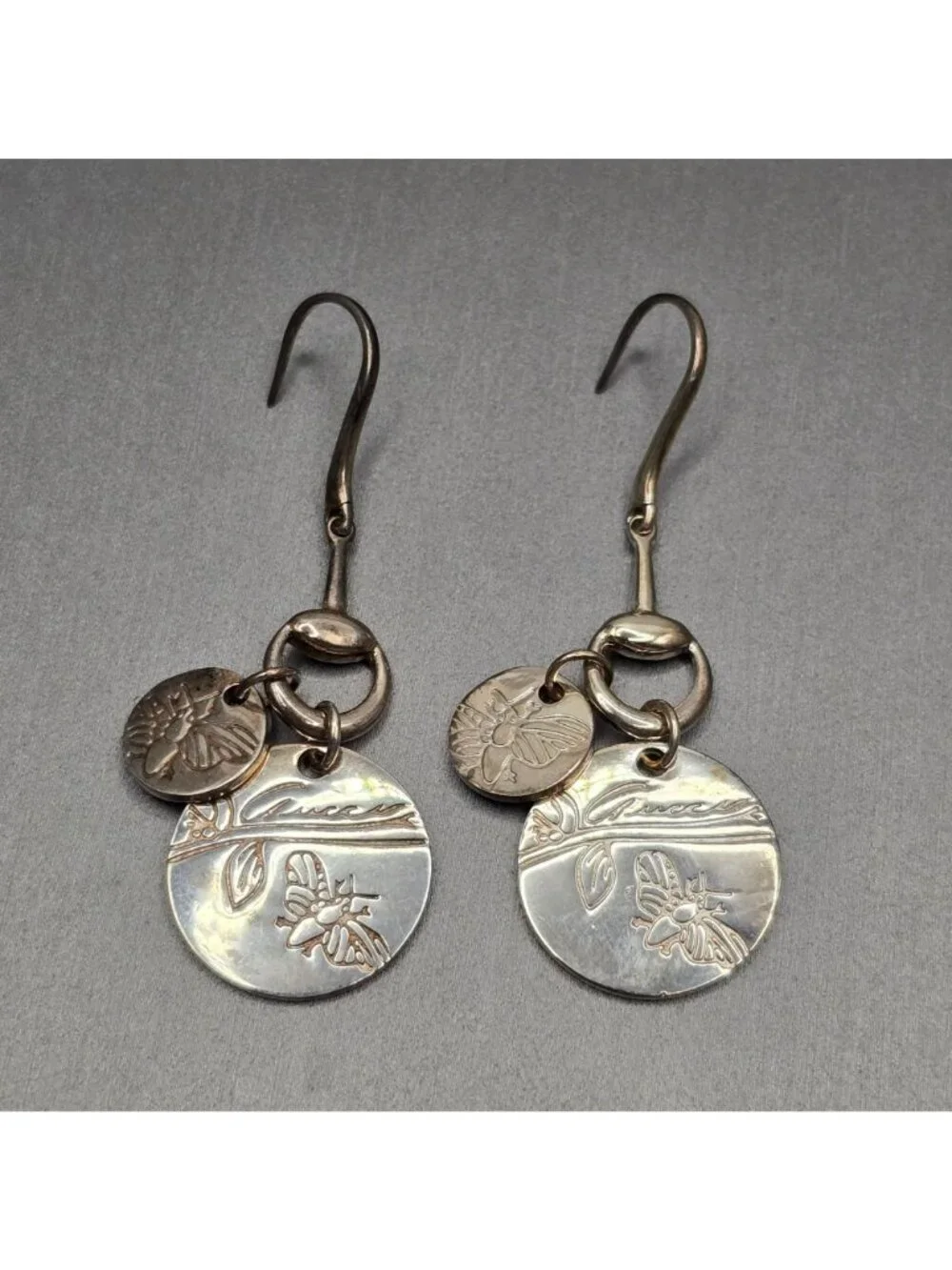 Gucci Metal Horsebit Bee Drop Earrings 2